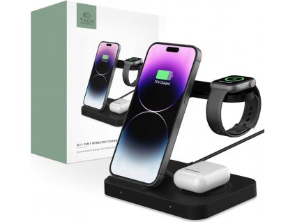 TECH-PROTECT A11 3IN1 WIRELESS CHARGER, BLACK - pre iPhone, Android, Apple Watch a AirPods