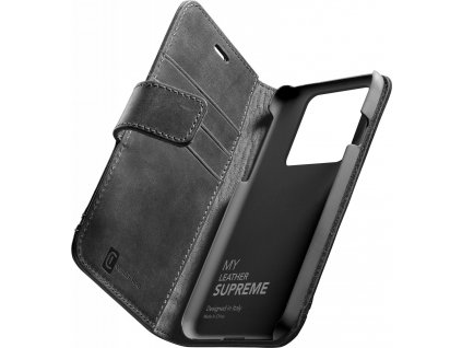 Prémiové kožené pouzdro typu kniha Cellularline Supreme pro Apple iPhone 13 Pro Max, černé
