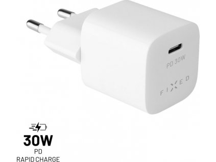 Síťová nabíječka FIXED Mini s USB-C výstupem a podporou PD, 30W, bílá