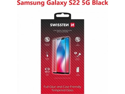 SKLO SWISSTEN FULL GLUE, COLOR FRAME, CASE FRIENDLY SAMSUNG S901B GALAXY S22 5G ČIERNE