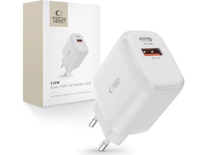 TECH-PROTECT C20W 2-PORT NETWORK CHARGER PD 20W / QC3.0 WHITE