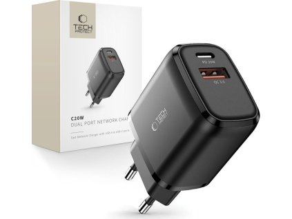 TECH-PROTECT C20W 2-PORT NETWORK CHARGER PD 20W / QC3.0 BLACK