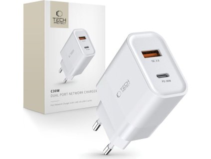 TECH-PROTECT C30W 2-PORT NETWORK CHARGER PD 30W / QC3.0 WHITE