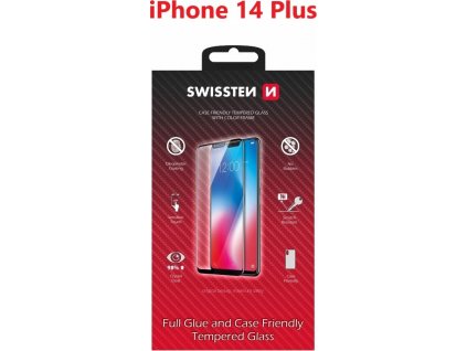 SKLO SWISSTEN FULL GLUE, COLOR FRAME, CASE FRIENDLY APPLE IPHONE 14 PLUS ČIERNE