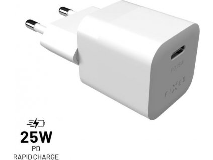 Sieťová nabíjačka FIXED Mini s USB-C výstupom a podporou PD, 25W, biela