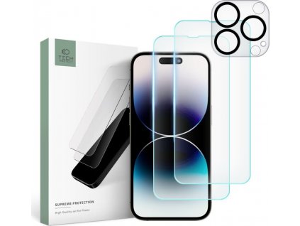 Tvrzené sklo na displej a čočku fotoaparátu TECH-PROTECT SUPREME SET IPHONE 14 PRO CLEAR