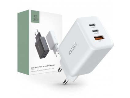 TECH-PROTECT C65W 3-PORT NETWORK CHARGER PD65W/QC3.0 PRE MACBOOK, iPad, IPHONE a ďalšie zariadenia, WHITE