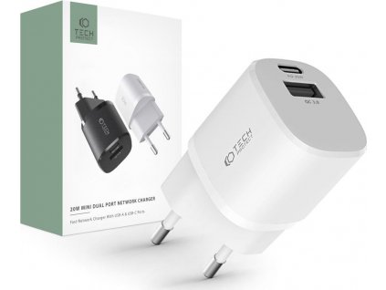 TECH-PROTECT C20W MINI 2-PORTOVÁ SIEŤOVÁ NABÍJAČKA PD20W/QC3.0 BIELA