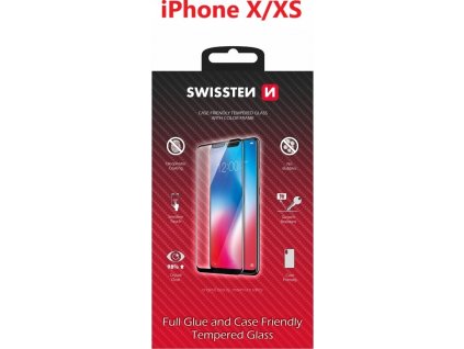 SKLO SWISSTEN FULL GLUE, COLOR FRAME, CASE FRIENDLY APPLE IPHONE X/XS ČIERNE