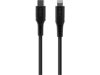 Krátky nabíjací a dátový Liquid silicone kábel FIXED s konektormi USB-C/Lightning a podporou PD, 0.5m, MFI, čierny