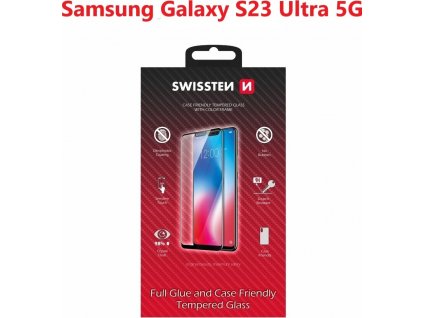 SKLO SWISSTEN PLNÉ LEPENIE, FAREBNÝ RÁM, POUZDRO SAMSUNG S918B GALAXY S23 ULTRA 5G ČERNÉ