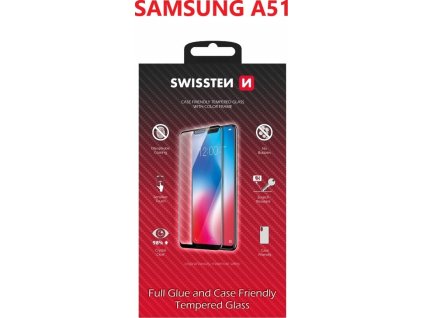 SKLO SWISSTEN FULL GLUE, COLOR FRAME, CASE FRIENDLY PRO SAMSUNG A515 GALAXY A51 ČERNÉ