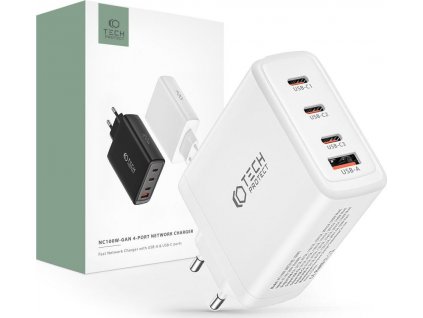 TECH-PROTECT NC100W-GAN 4-PORT SIEŤOVÁ NABÍJAČKA ADAPTÉR PD100W/QC3.0 WHITE