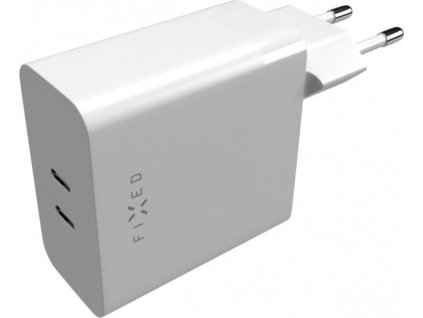 Sieťová nabíjačka FIXED s 2x USB-C výstupom, podpora PD, 65W, biela