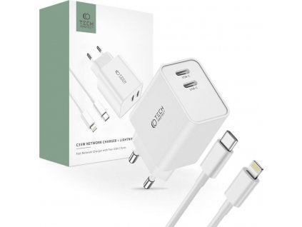 TECH-PROTECT C35W 2-PORT NETWORK CHARGER PD35W + LIGHTNING CABLE WHITE