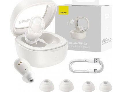 Bezdrátová sluchátka Baseus Bowie WM02 TWS, Bluetooth 5.3 (bílá)