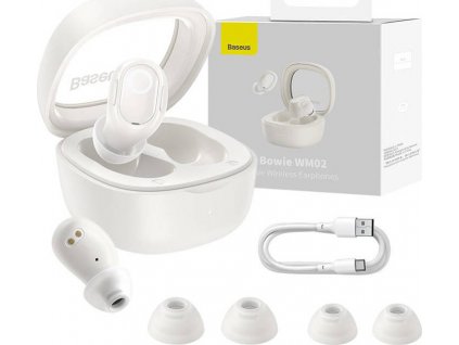 Bezdrôtové slúchadlá Baseus Bowie WM02 TWS, Bluetooth 5.3 (biela)