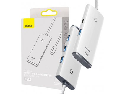 Baseus Lite Series Hub 4v1 USB-C na 4x USB 3.0 + USB-C, 25cm (bílý)