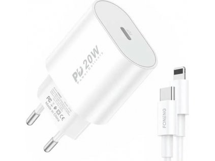 Rychlá nabíječka Foneng 1x USB PD 3.0 EU39 + USB C na Lightning pro iPhone