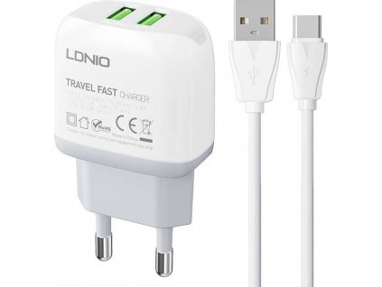 Síťová nabíječka LDNIO A2219 2USB + kabel USB-C