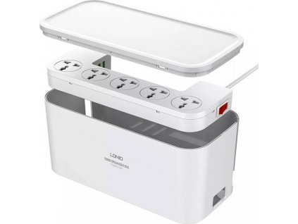 Napájacia lišta s organizérom, 5x AC, 3x USB, LDNIO SN5309, EU/US, 2500W (biela)