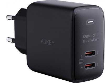 Sieťová nabíjačka Aukey PA-B4T, 2xUSB-C, 45W (čierna)