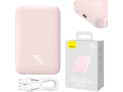 Powerbanka Baseus Magnetic Mini 6000mAh, USB-C 20W MagSafe (růžová)