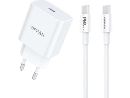 Síťová nabíječka Vipfan E04, USB-C, 20W, QC 3.0 + kabel USB-C (bílá)