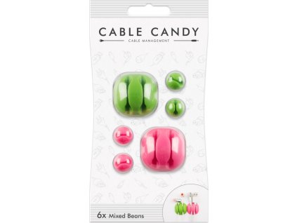 Kabelový organizér Cable Candy Mixed Beans, 6 ks, zelený a růžový