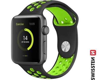 SWISSTEN ŘEMÍNEK PRO APPLE WATCH SILIKONOVÝ - SPORT 38 / 40 / 41 mm ČERNO/ZELENÝ