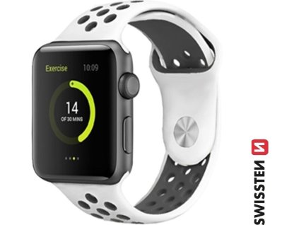 SWISSTEN ŘEMÍNEK PRO APPLE WATCH SILIKONOVÝ - SPORT 38 / 40 / 41 mm PLATINOVO/ČERNÝ