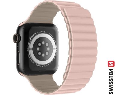 SWISSTEN REMIENOK PRE APPLE WATCH SILIKÓNOVÝ - MAGNETIC 42 / 44 / 45 / 49 mm RUŽOVO/CAPPUCCINO