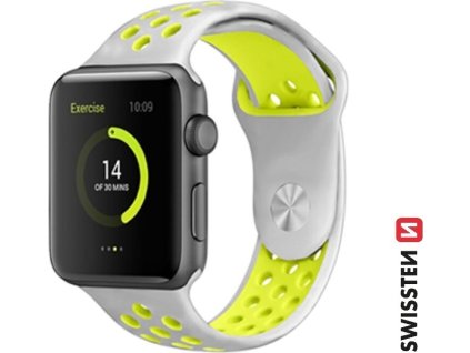 SWISSTEN ŘEMÍNEK PRO APPLE WATCH SILIKONOVÝ - SPORT 42 / 44 / 45 / 49 mm STŘÍBRNO/ŽLUTÝ