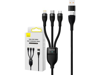 Kábel USB 3v1 Baseus Flash Series 2, USB-C + micro USB + Lightning, 100 W, 1,2 m (černý)