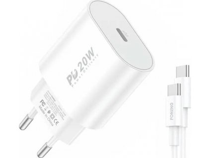 Rýchlonabíjačka Foneng 1x USB EU39 + kábel USB typu C (pre Samsung, Xiaomi, iPhone 15 a ďalšie)