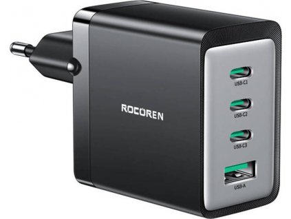 Síťová nabíječka GaN Rocoren 3x USB-C, 1x USB, 67W (černá)