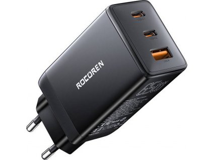 Rýchla nabíjačka Rocoren GaN Pro 65W, 2x USB-C, USB (čierna)