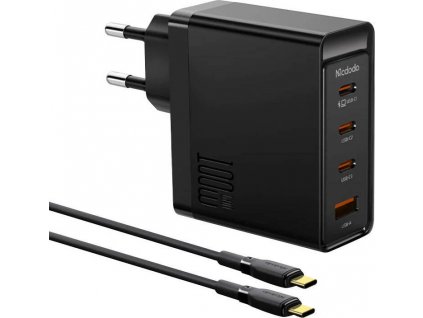 Síťová nabíječka McDodo GAN 3xUSB-C + USB, 100W + 2m kabel (černá)