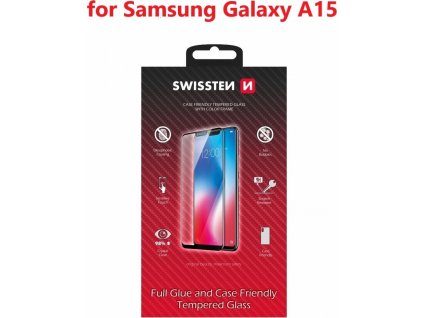 SKLO SWISSTEN FULL GLUE, COLOR FRAME, CASE FRIENDLY PRE SAMSUNG GALAXY A15/A15 5G ČIERNE