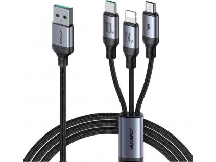 Kabel Speedy USB Joyroom SA21-1T3 3v1 - USB-C, Micro USB, Lightning / 100W / 1,2 m (černý)