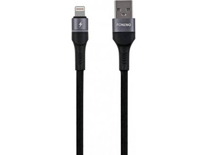 Kabel USB pro Lightning Foneng X79, LED, opletený, 3A, 1 m (černý)