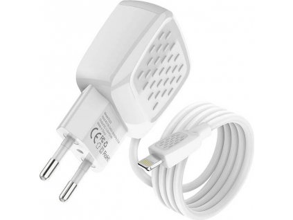 Foneng EU25 2x USB 2,4A síťová nabíječka s integrovaným Lightning kabelem (bílá)