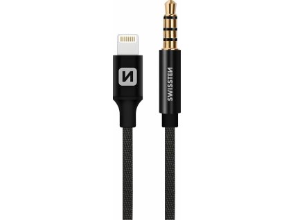AUDIO ADAPTÉR SWISSTEN TEXTILE LIGHTNING / 3,5 mm JACK 1,5 M ČERNÝ