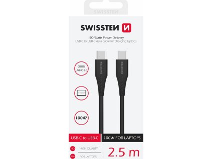 DATOVÝ KABEL SWISSTEN TPE USB-C/USB-C POWER DELIVERY 5A (100W) 2,5 M ČERNÝ