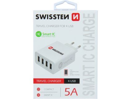 SWISSTEN SÍŤOVÝ ADAPTÉR SMART IC 4x USB 5A POWER BÍLÝ