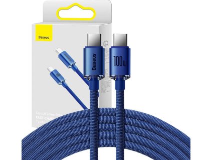 Baseus CAJY000603 Crystal Shine Series Datový Kabel USB-C - USB-C 100W 1,2m Blue