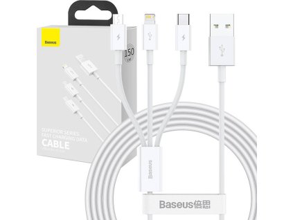 Kabel USB 3v1 Baseus Superior Series, USB na micro USB / USB-C / Lightning, 3,5 A, 1,2 m (bílý)