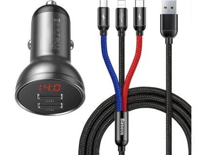 Nabíječka Baseus s displejem 24W + kabel USB 3w1 1,2m