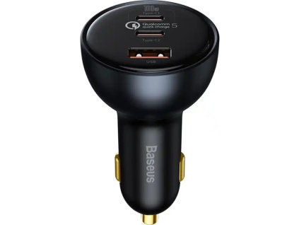 Nabíjačka do auta Baseus Qualcomm, USB, 2x USB-C, 160 W (sivá)