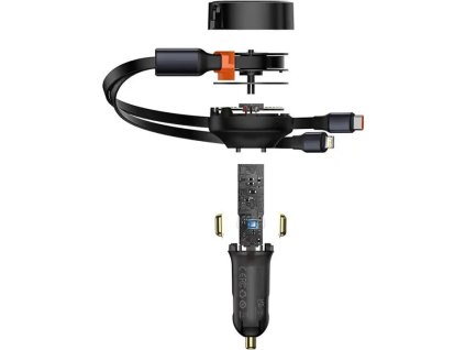 Baseus car charger Enjoyment Retractable 2w1 30W black with cable 1x USB-C 1x Lightning